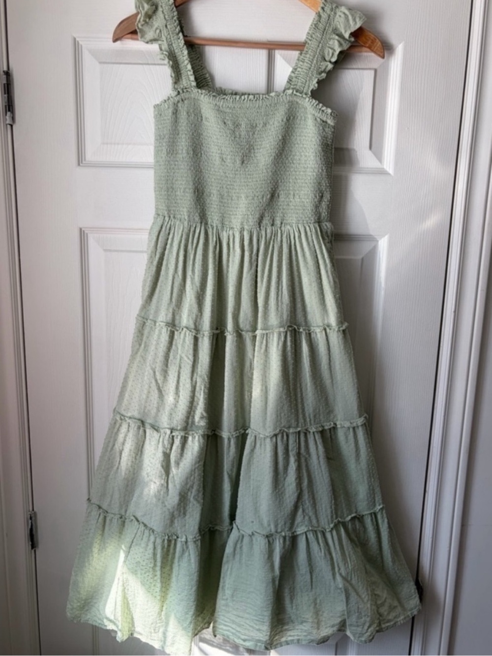J. Crew Prairie Sage Green Swiss Dot Midi Dress